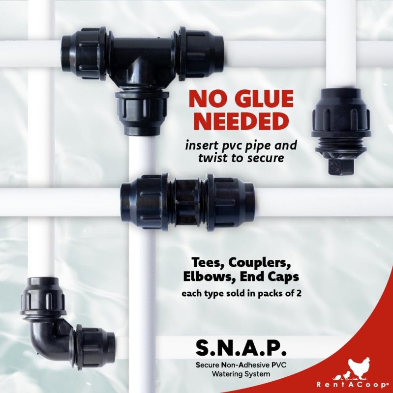 RentACoop shut-off valve kit for S.N.A.P PVC watering system, used for chickens, poultry, and animals in pet water management.