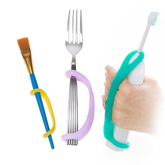 EaZyHold elderly female daily living aid 3-pack, ergonomic assistive devices for easier gripping and daily tasks.