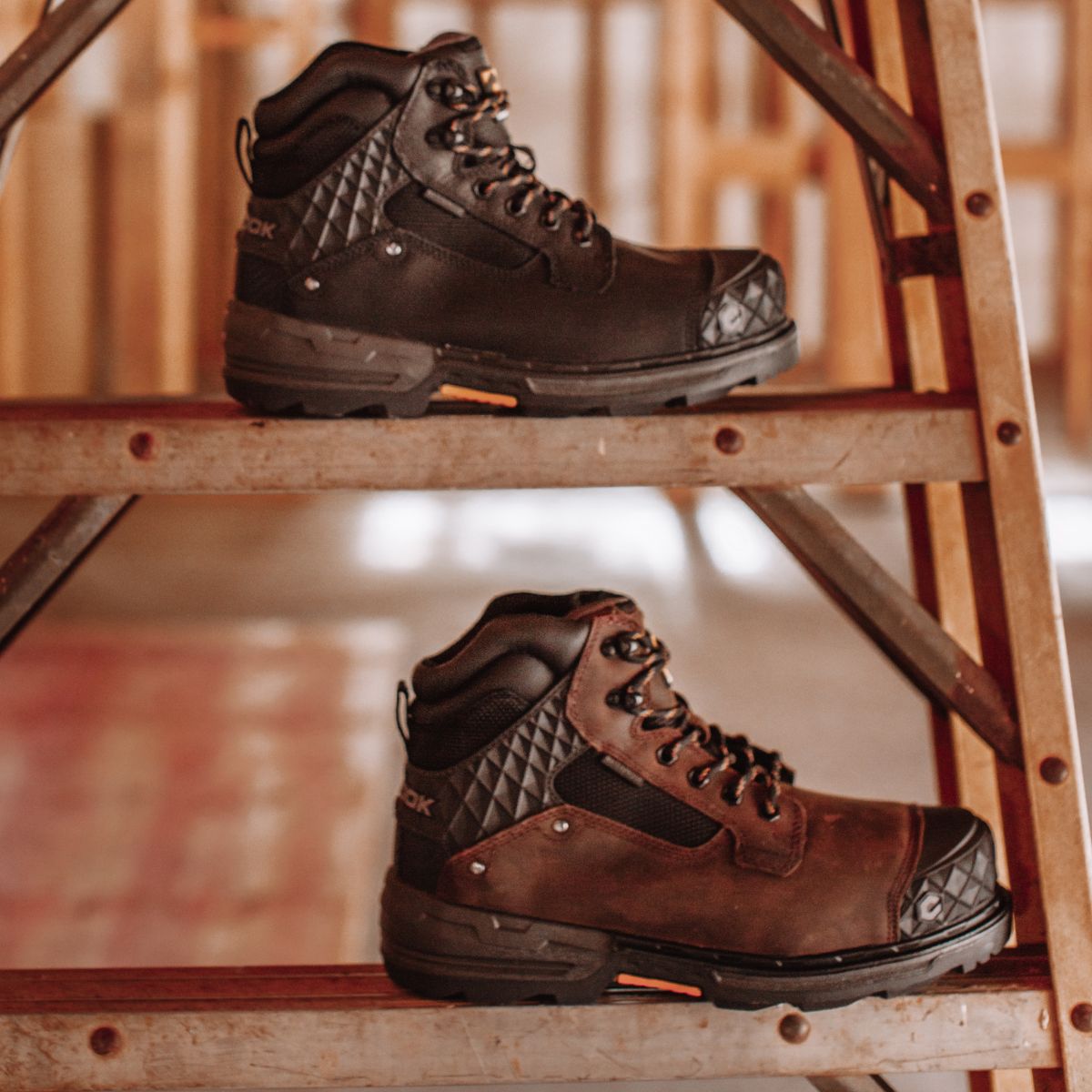 Chinook® Waterproof work boot with 6-inch composite toe, black leather, slip-resistant sole, designed for heavy-duty work environments.