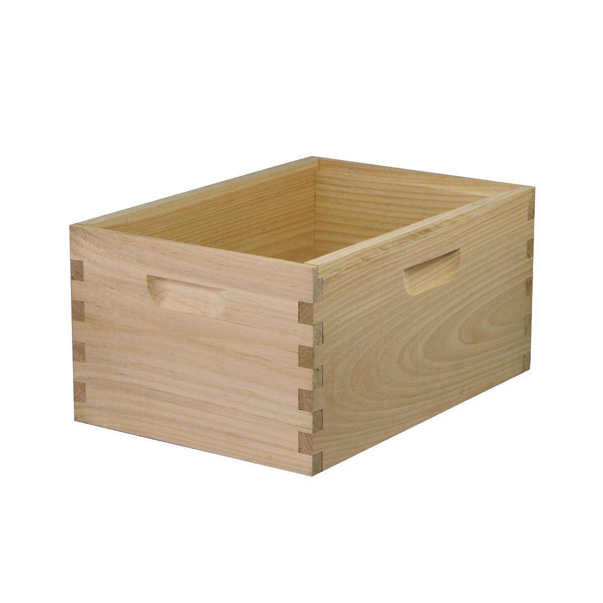 Unassembled Galena Farms 8-frame deep brood box with frames and foundations for beekeeping hive setup.