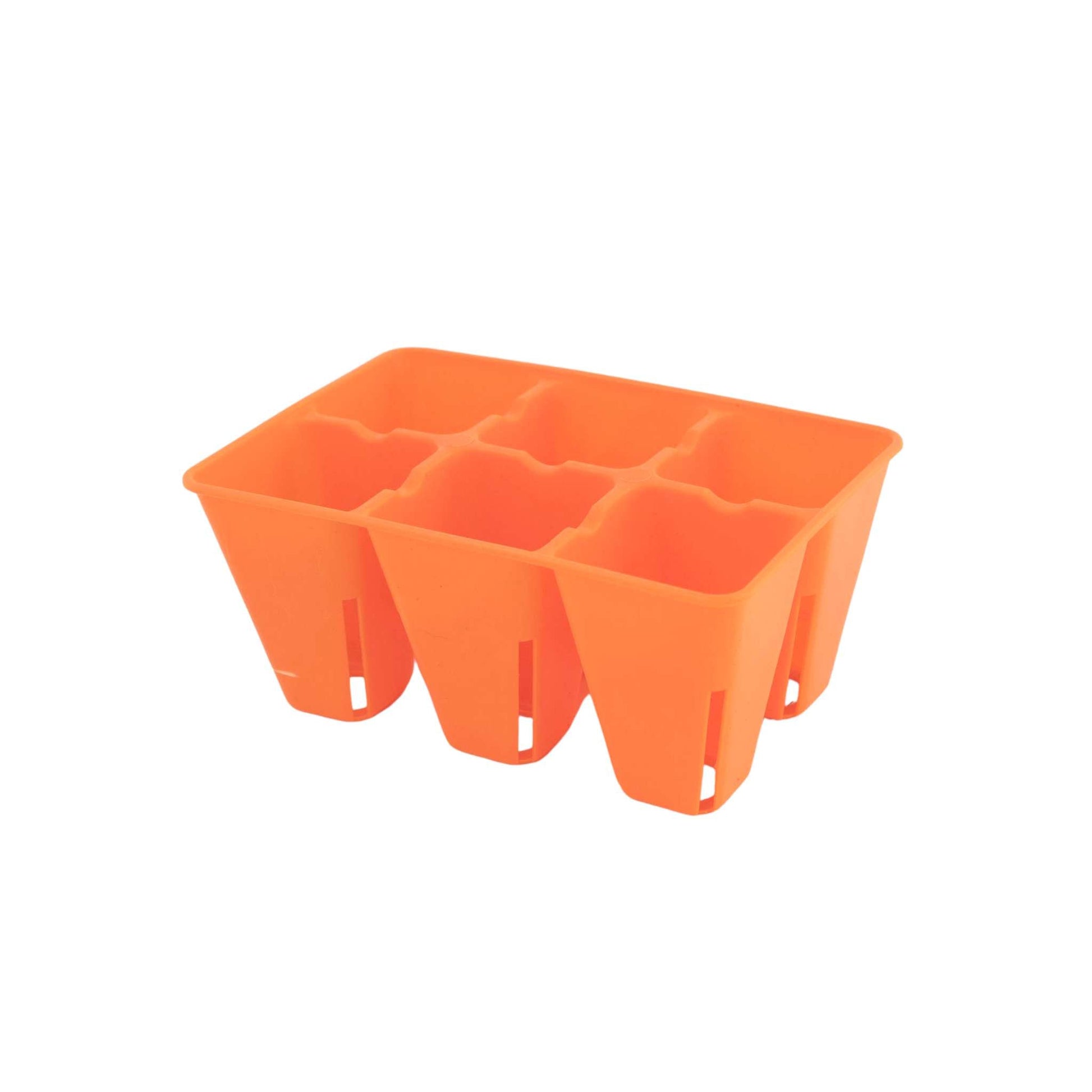 Bootstrap Farmer 6-cell plug tray inserts in orange, designed for seed starting and plant propagation.