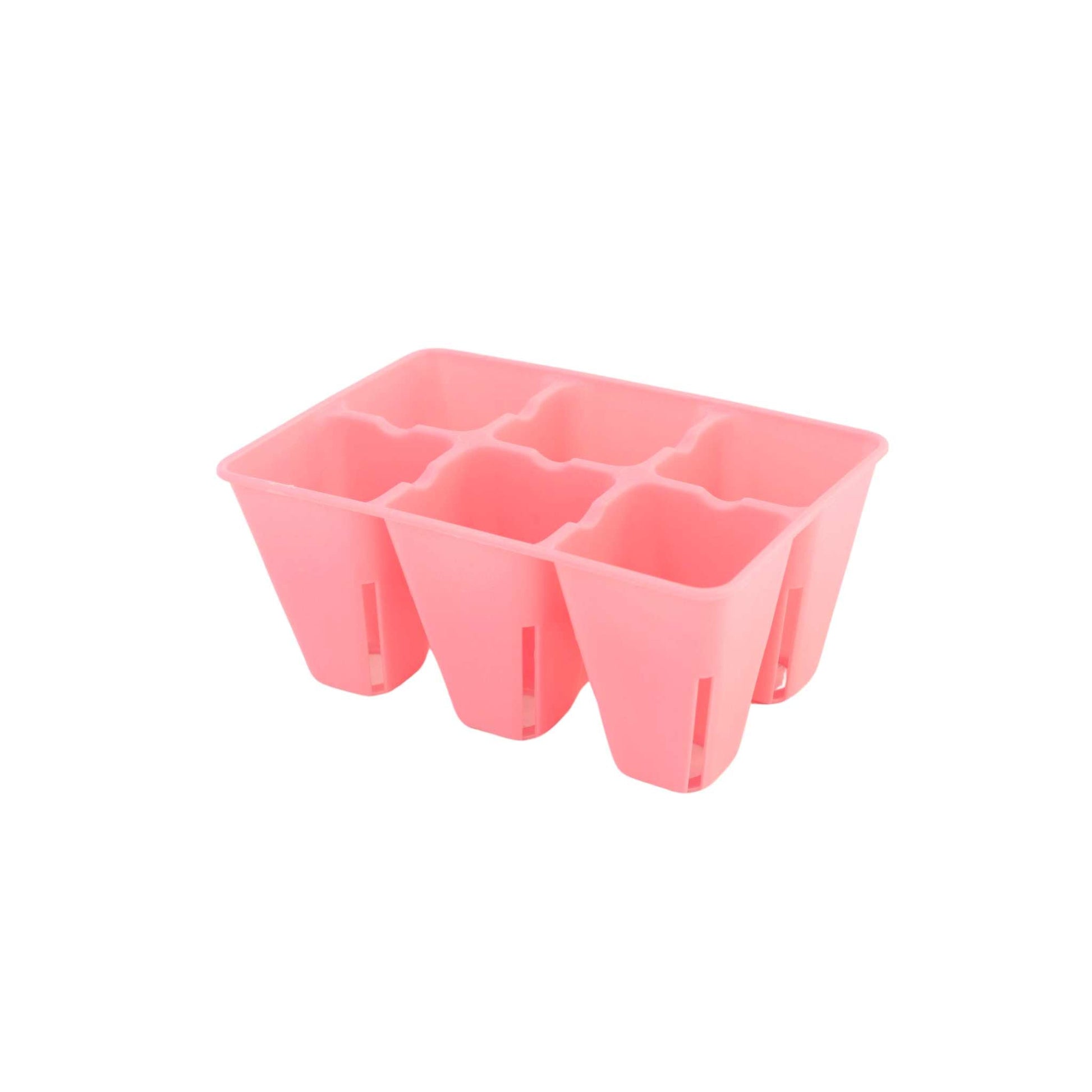 Bootstrap Farmer 6-cell plug tray inserts in pink, ideal for seed starting and plant propagation.