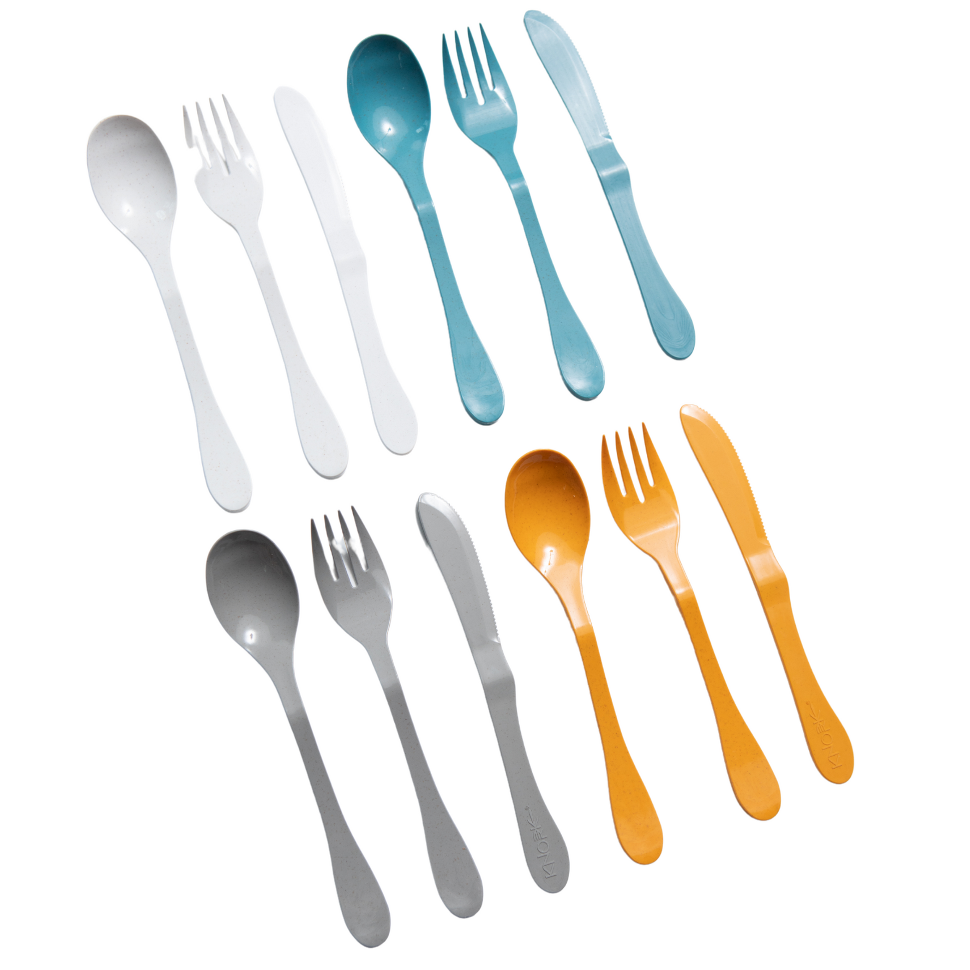 Eco 12-piece utensil set by Knork, including forks, knives, and spoons, displayed on a neutral background for everyday dining.