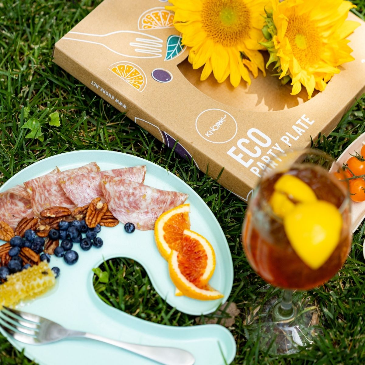 Two KNORK Eco Party Plates in a 2-pack, showing durable, eco-friendly design with a smooth surface and eco-conscious material.