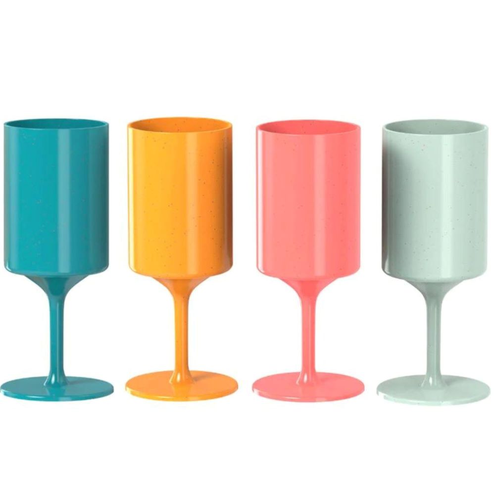 Set of four Knork Eco Party Cups, outdoor wine glasses with a sleek design, perfect for outdoor gatherings and eco-friendly events.