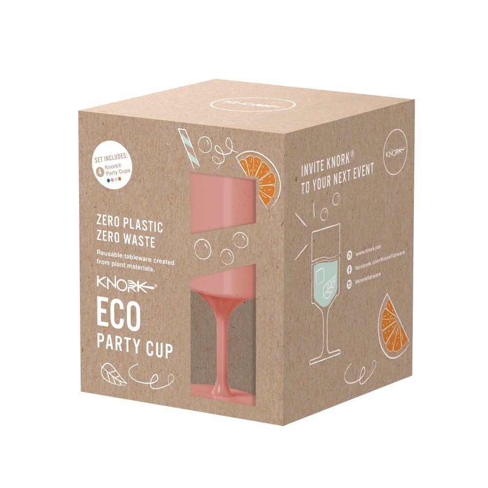 Knork Eco Party Cup outdoor wine glass set with four reusable, eco-friendly outdoor wine glasses for outdoor gatherings.