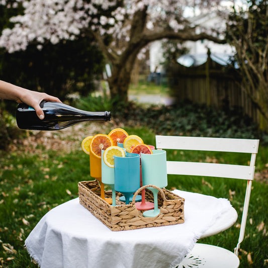 Knork Eco Party Cup set with four outdoor wine glasses, durable and reusable for eco-friendly outdoor drinking.