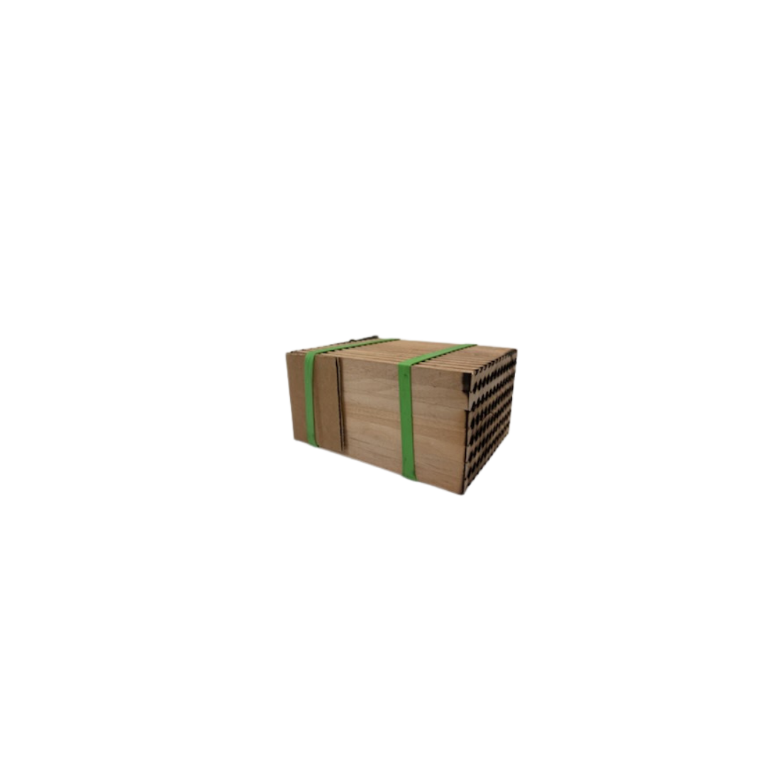 Side view of CrownBees summer reusable wood leafcutter bee trays with 78 holes for nesting.