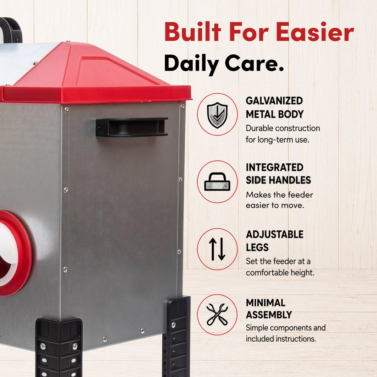 RentACoop Flock Feeder 65 6-Port feeder with multiple feeding ports, designed for poultry and easy to fill and clean.