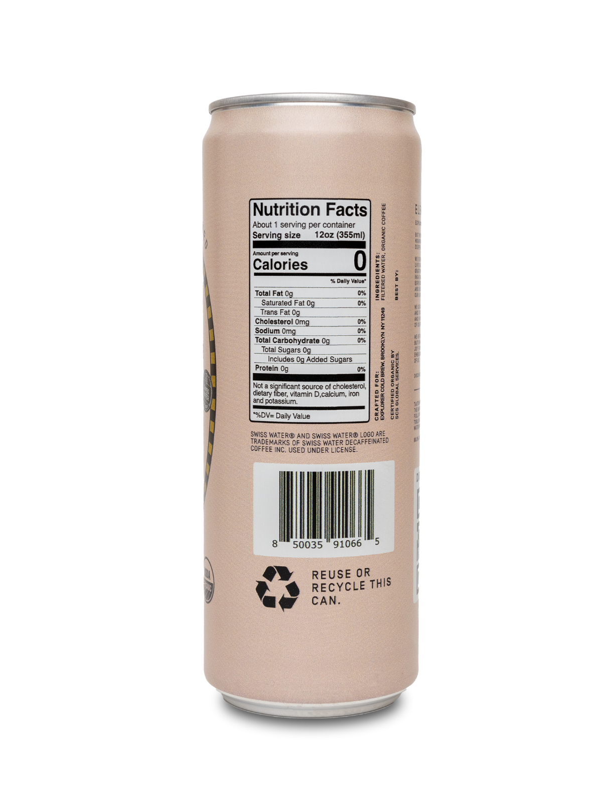 Explorer Cold Brew unsweetened coffee 12-pack with customizable caffeine levels, featuring dark, smooth coffee bottles.