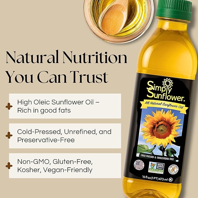 Pack of three 16 oz bottles of Simply Sunflower sunflower oil, non-GMO, gluten-free, vegan food multipacks by BuyNebraska.com