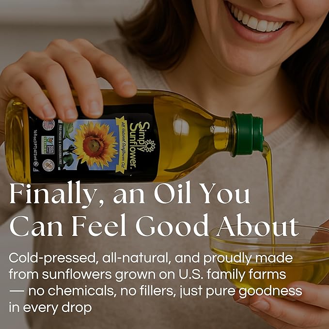 Pack of 3 16 oz bottles of Sunflower Oil by Simply Sunflower, non-GMO, gluten-free, vegan food multipacks from BuyNebraska.com