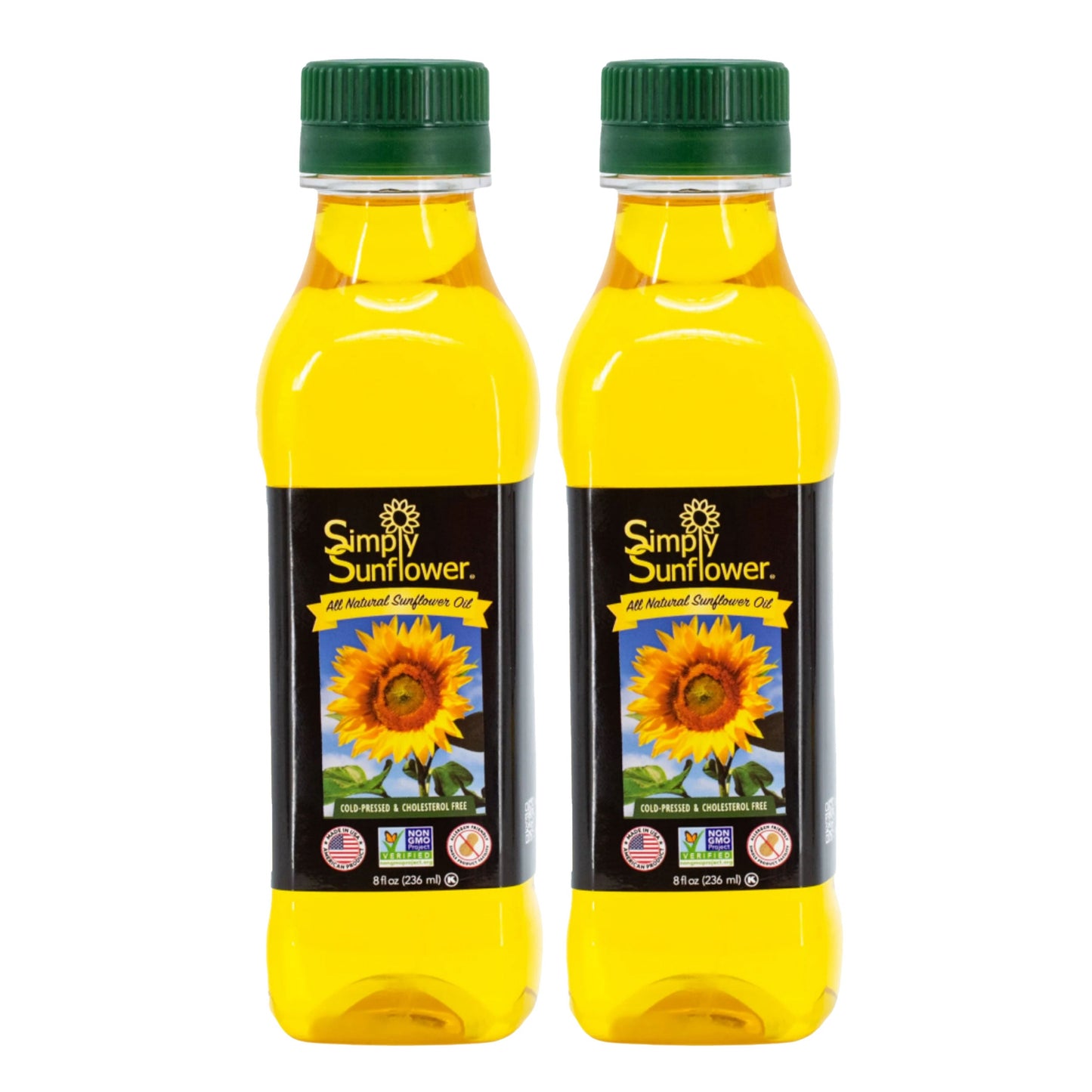 BuyNebraska sunflower oil pack of 2, 8 oz each, non-GMO, gluten-free, nut-free, vegan cooking oil in a food multipack.