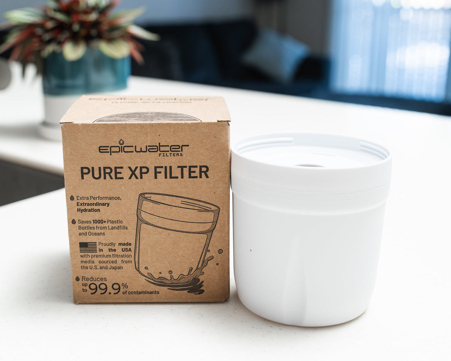 Epic Water Filters USA Pure XP Replacement Filter for clean drinking water, showing the filter cartridge and packaging.