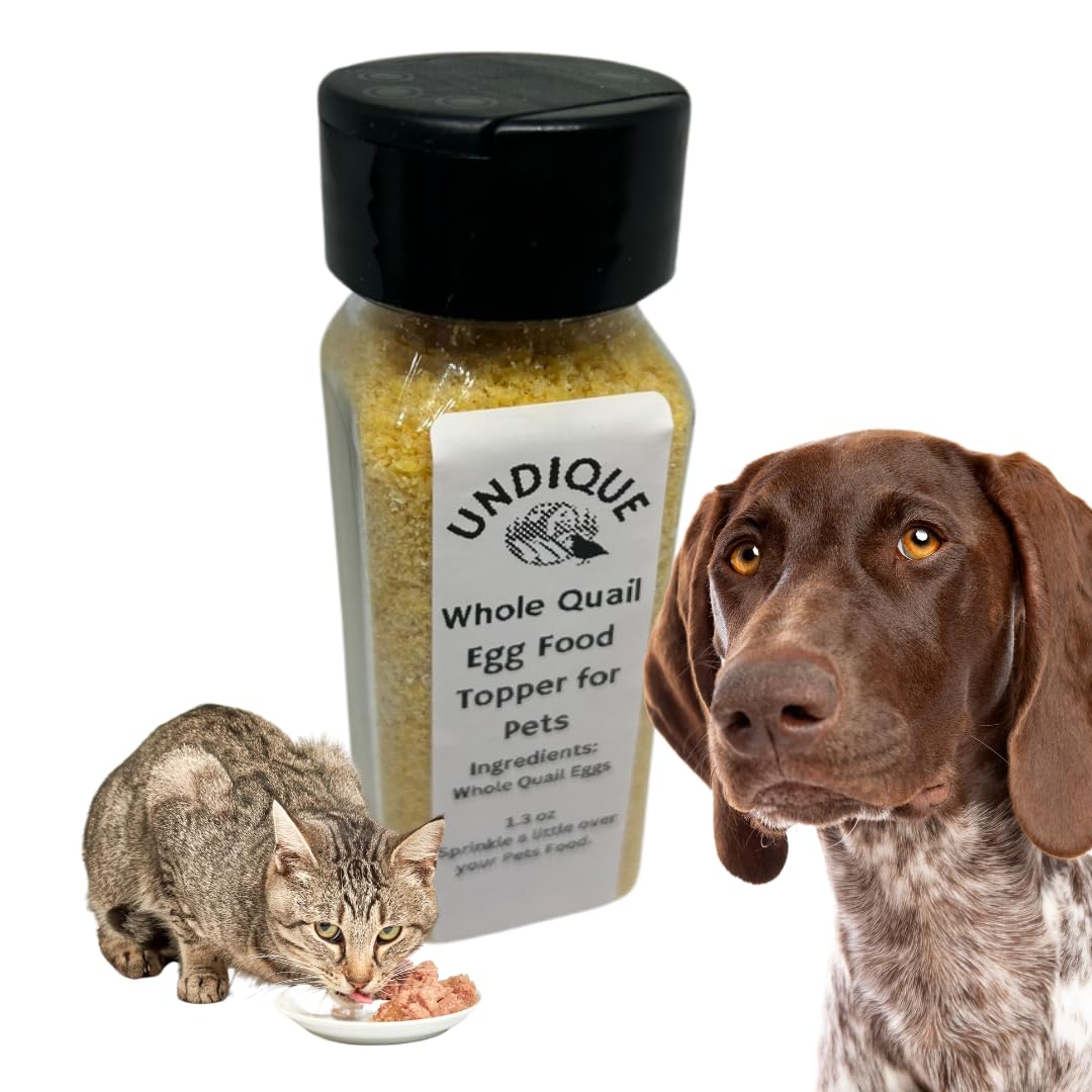 Quailicious Boost pet food enhancer with whole quail eggs for dogs, promotes energy, shiny coat, and immune health.