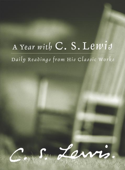 A book cover titled "A Year with C. S. Lewis: Daily Readings from His Classic Works" by Christian Books Today.