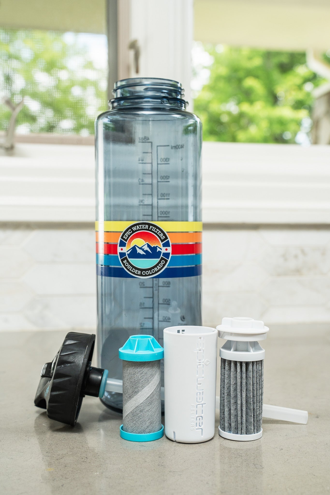 Epic Water Filters USA Everywhere Bottle Filter with casing, showing the compact water filter and housing for clean drinking water.