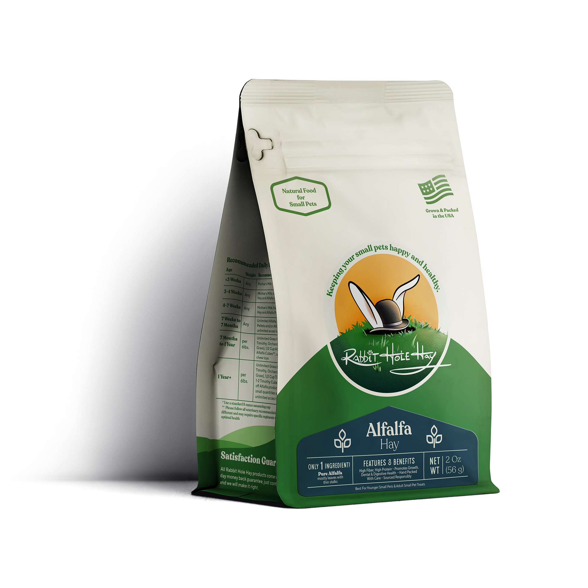 Rabbit Hole Hay Ultra Premium Alfalfa Hay for small animals, showing fresh, green, and lush alfalfa in a natural bundle.