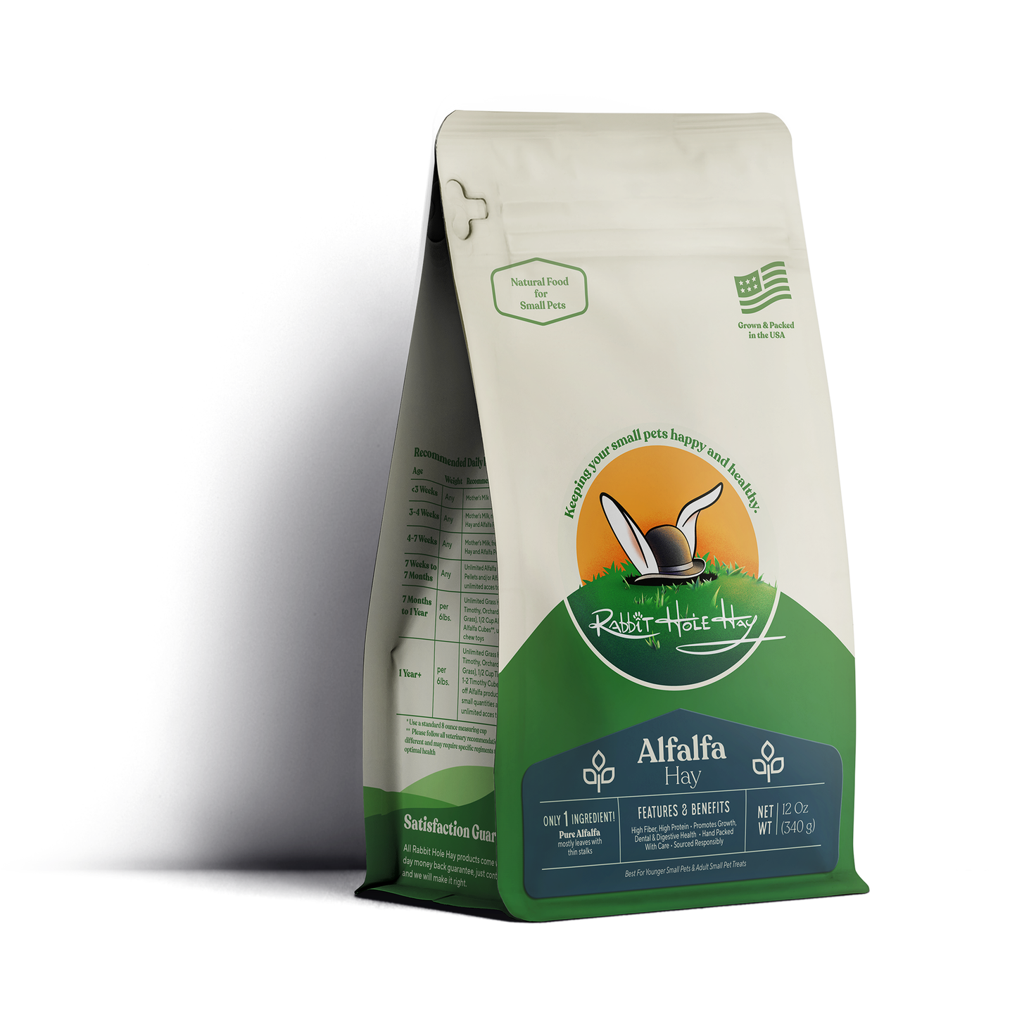 Rabbit Hole Hay Ultra Premium Alfalfa Hay in a bale, showcasing fresh, green alfalfa for small animals and rabbits.