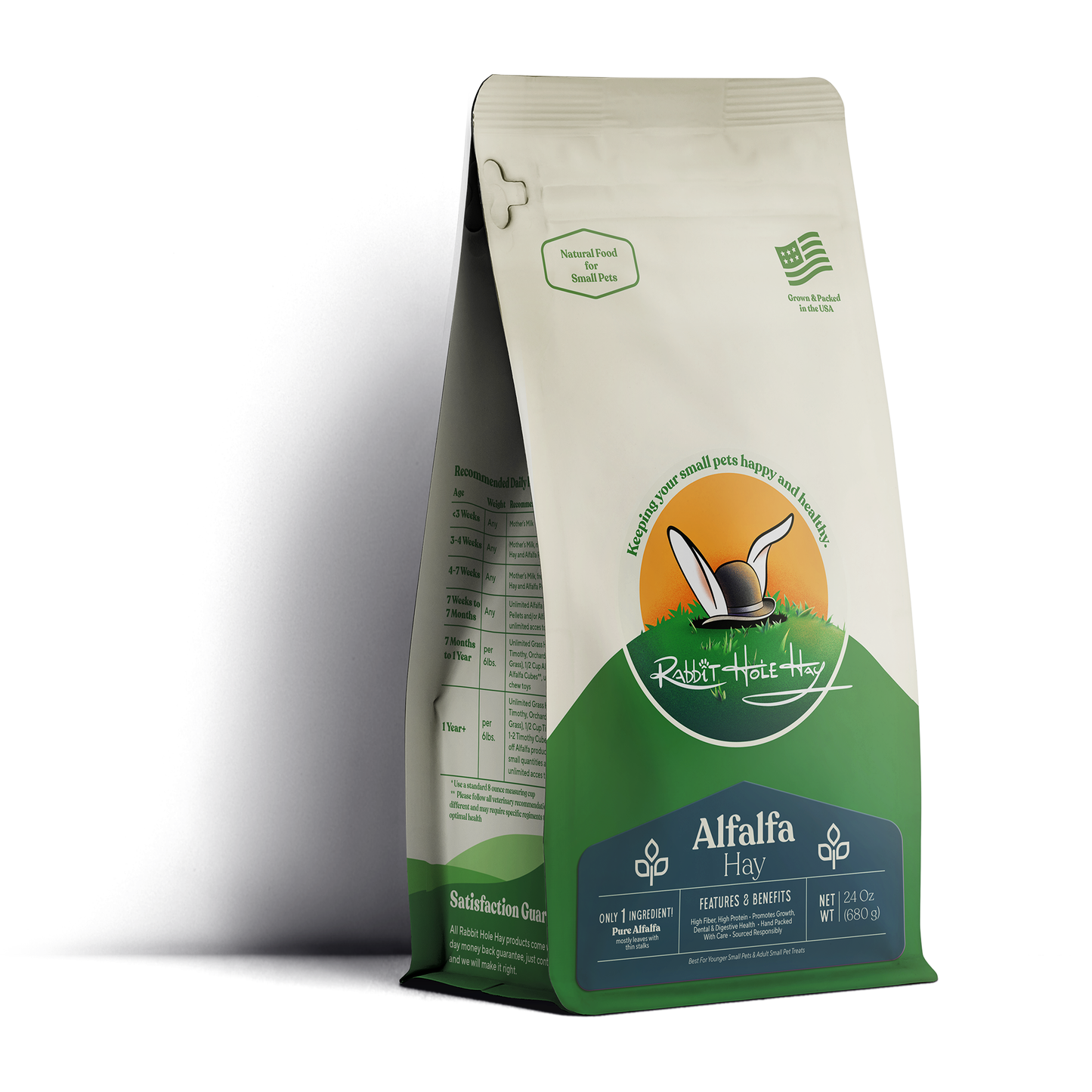 Rabbit Hole Hay Ultra Premium Alfalfa Hay in a bale, showing fresh green alfalfa perfect for small animals and rabbits.