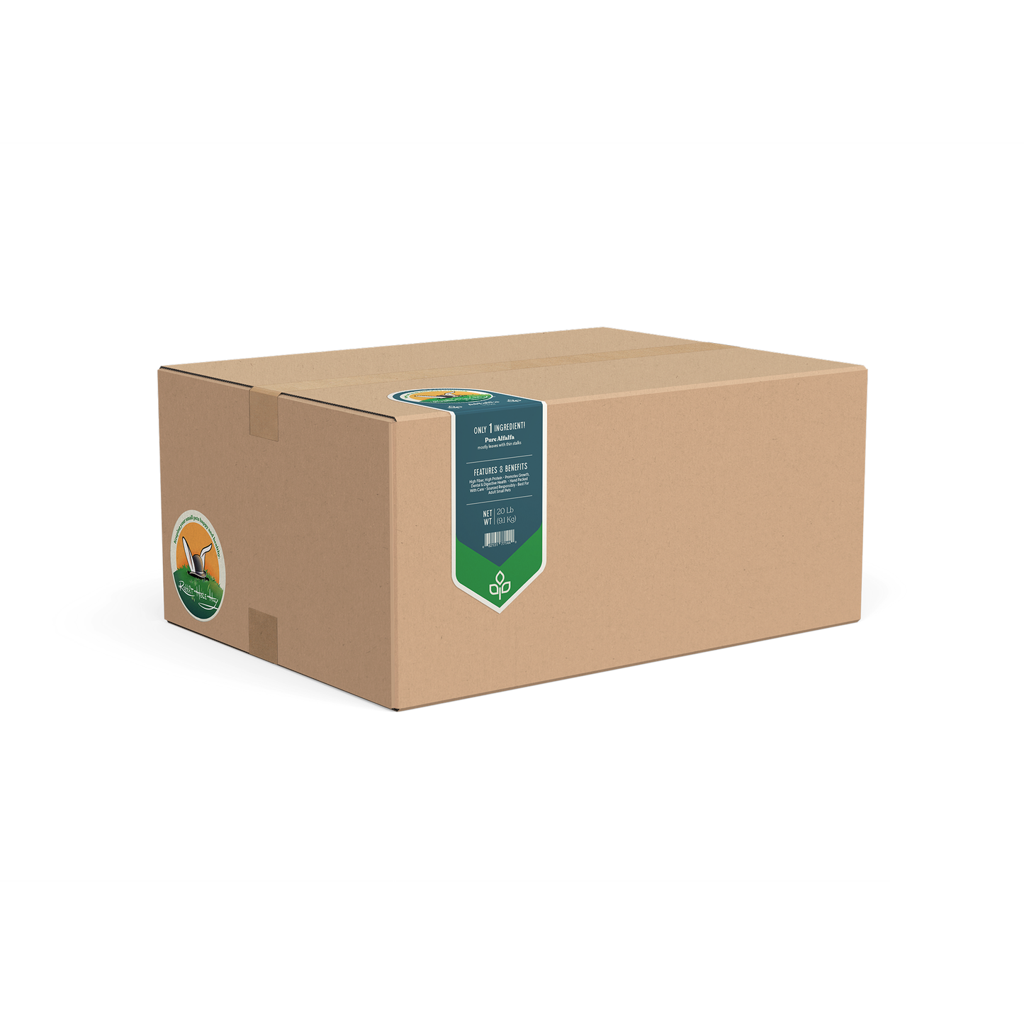 Rabbit Hole Hay Ultra Premium Alfalfa Hay in a bale, showing lush green, high-quality hay for small animals.