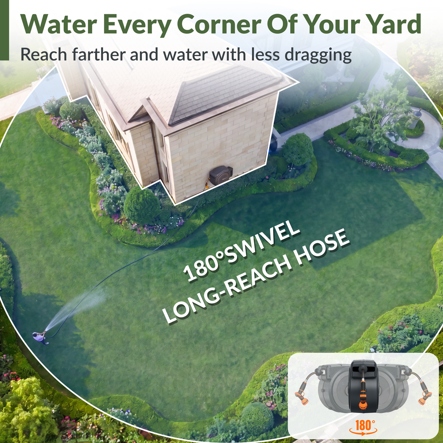 Retractable Garden Hose Reel 62ft-155ft