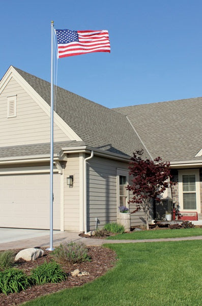 20-foot commercial-grade aluminum flagpole by Flagman of America, 3-section satin finish in a detailed view