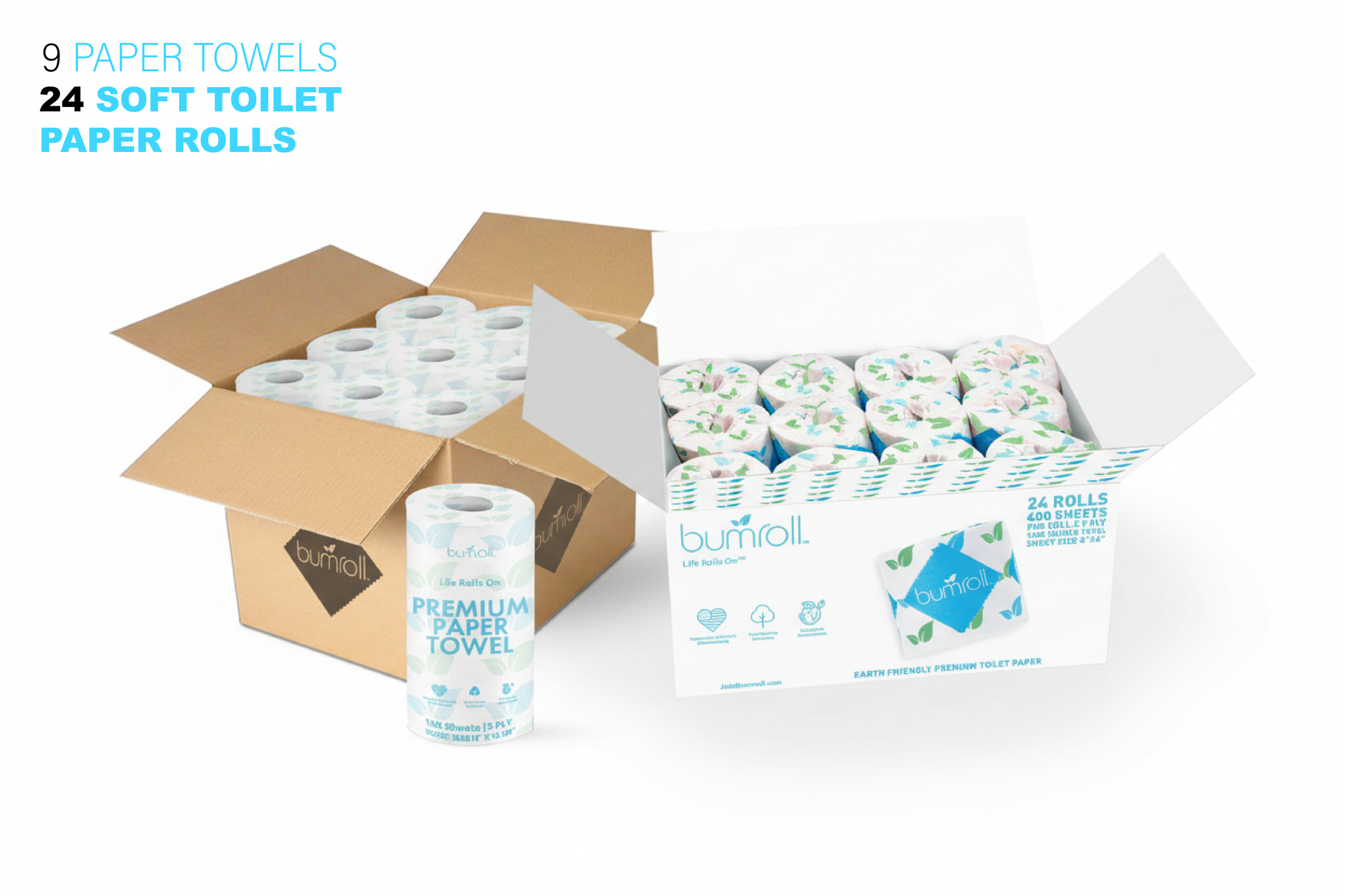 Join Bumroll bamboo toilet paper, eco-friendly and US-made, showcasing soft rolls and sustainable packaging.