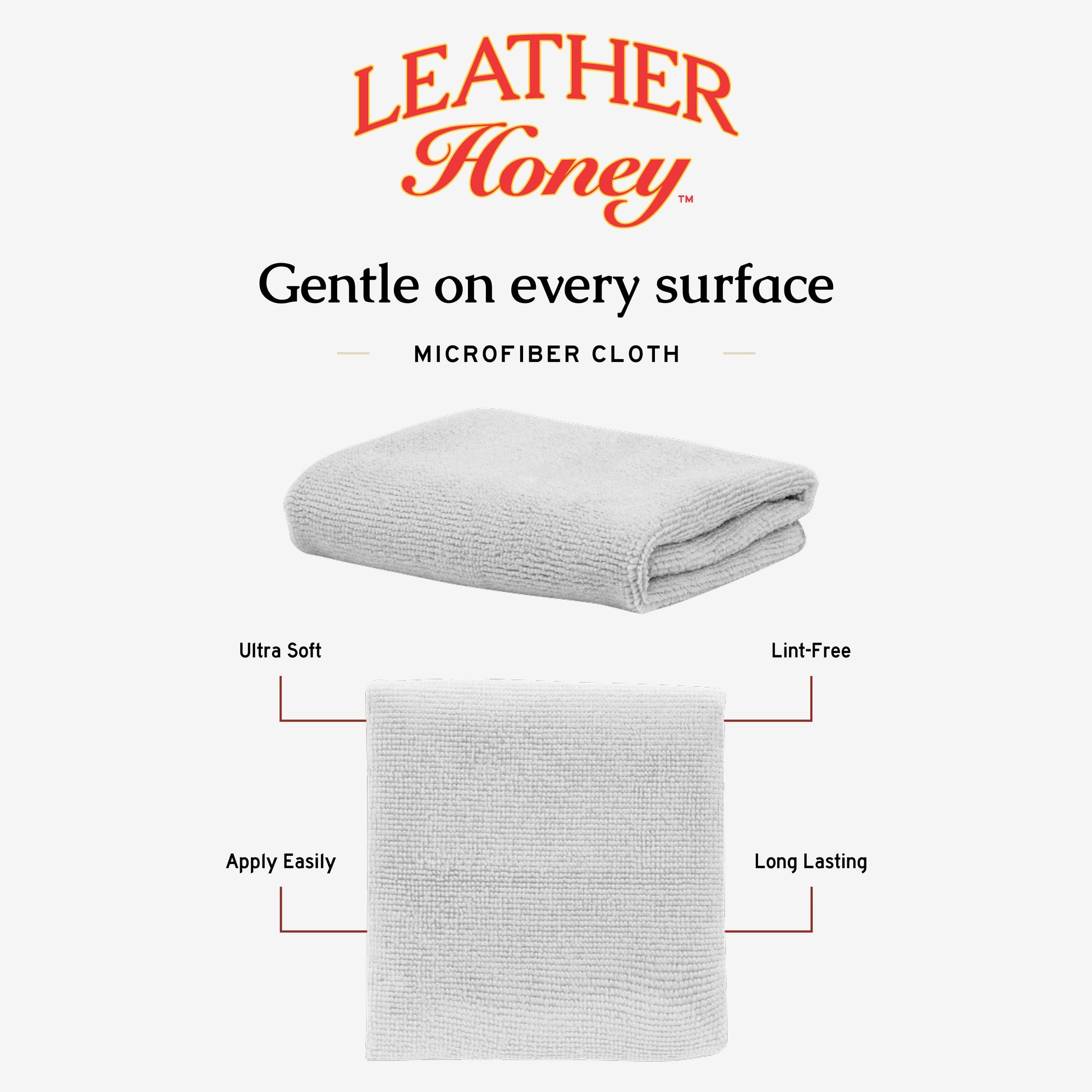 Leather Honey lint-free application cloth for leather care, soft and reusable for cleaning and conditioning leather surfaces.