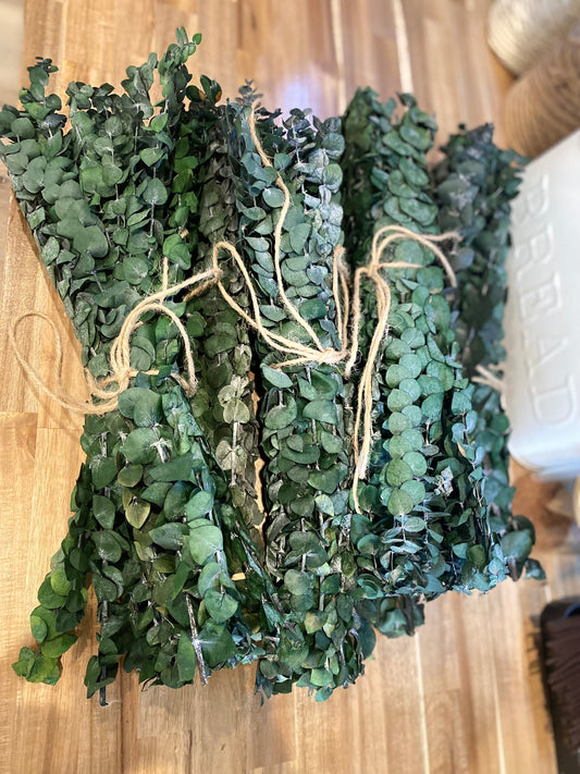 Onic Brands LLC hanging eucalyptus plant with lush green leaves, ideal for home decor and creating a natural, fresh ambiance.