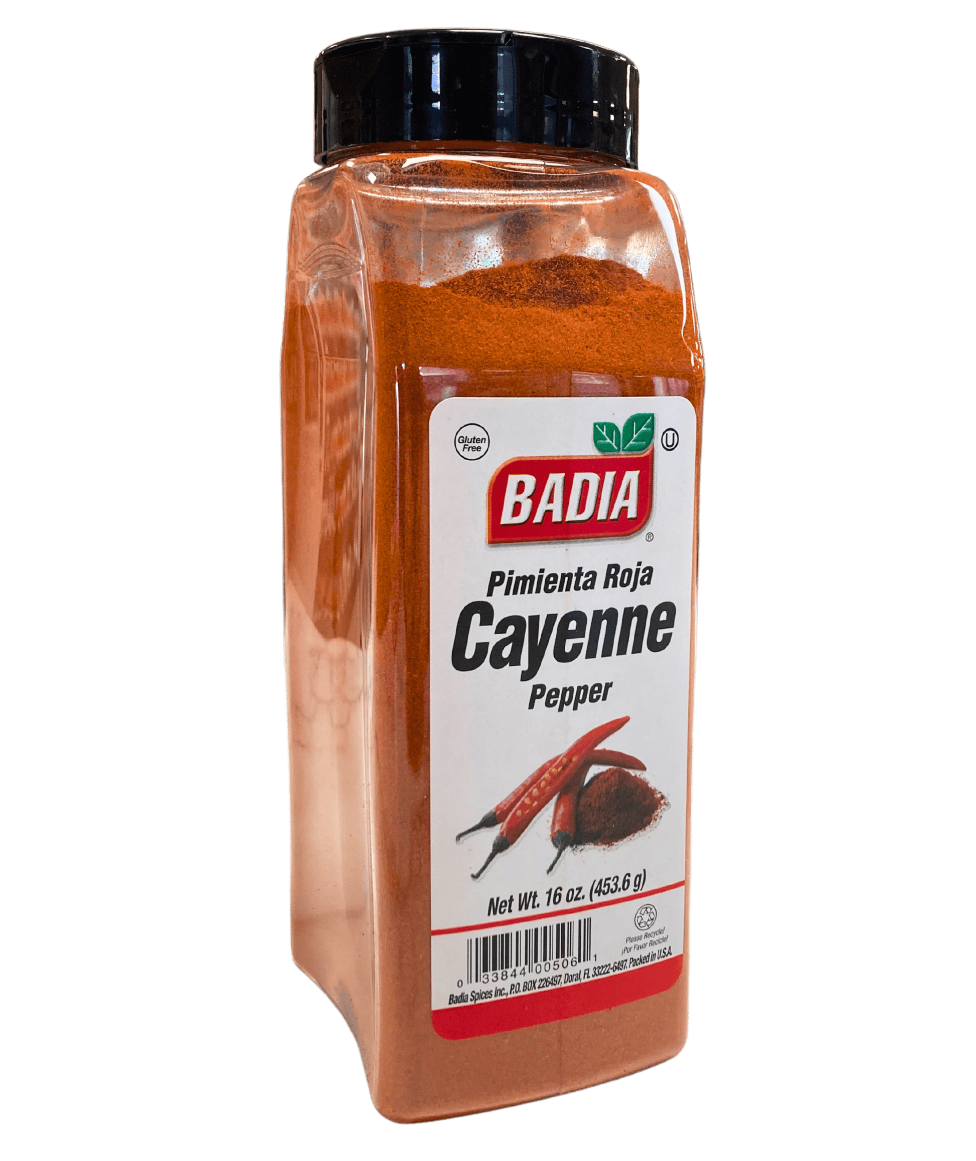 Ground cayenne pepper from Country Life Natural Foods, bright red spice in a 16oz container, used for adding heat to dishes.