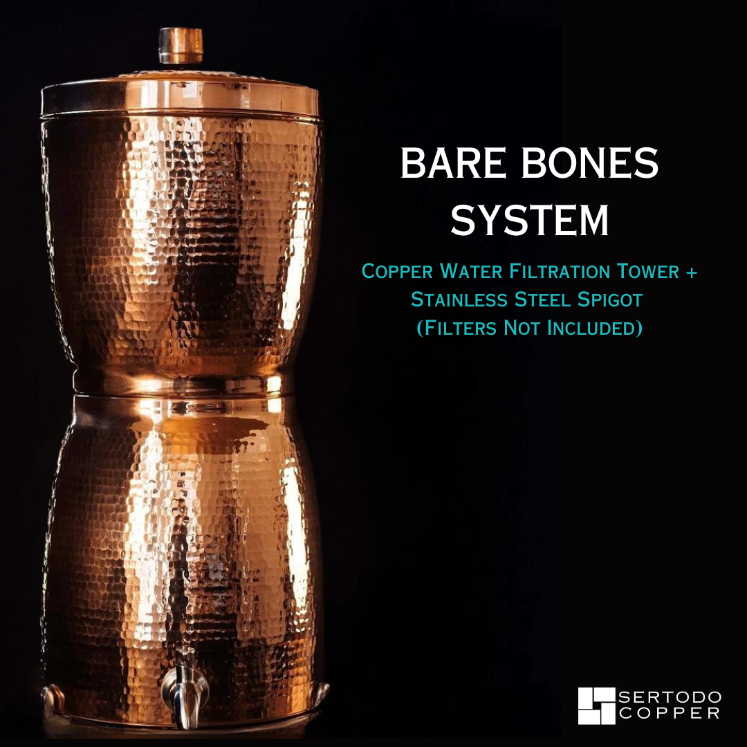 Sertodo Sana Vida copper water dispenser with filtration system, featuring a sleek copper exterior and integrated water filter.