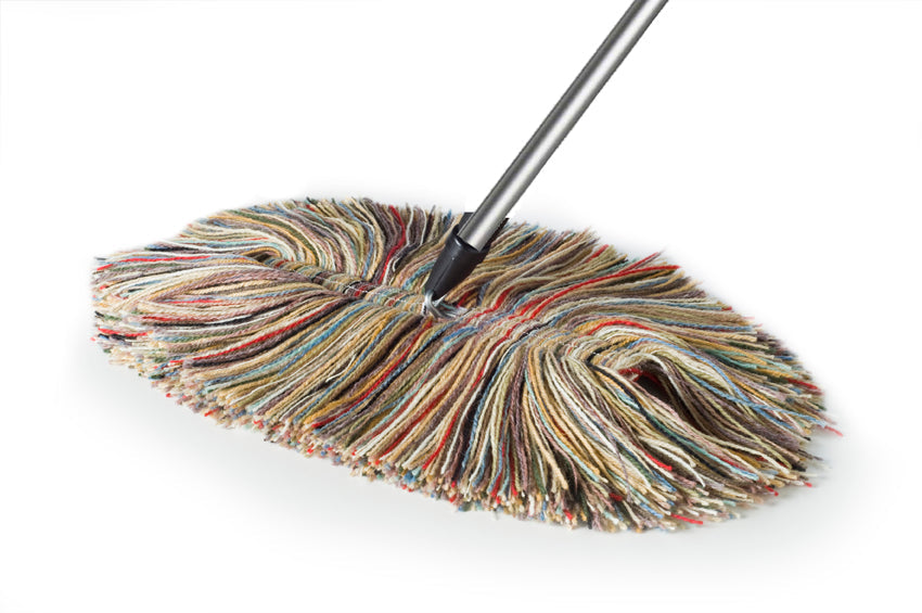 Big Wooly all-wool dust mop with metal handle by Sladust, featuring a large wool head perfect for cleaning floors.