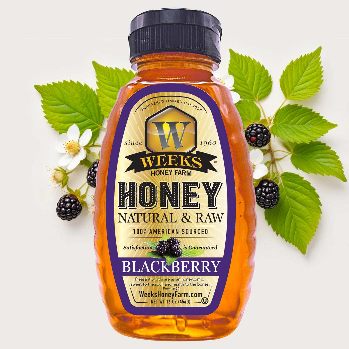 Weeks Honey Farm raw honey trio gift set with blackberry, orange blossom, and tupelo honey jars
