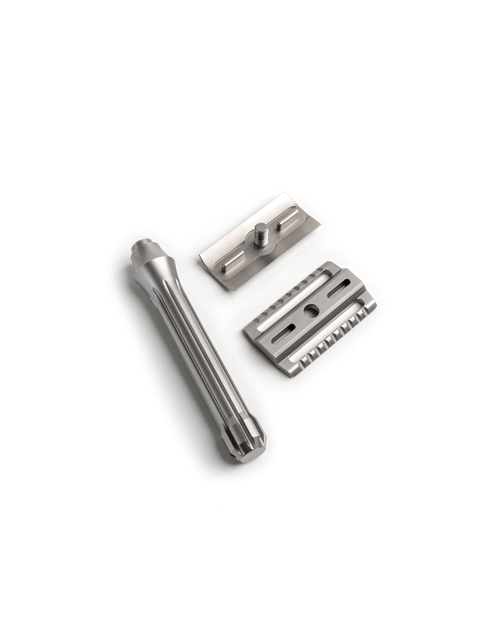 Blackland Razors Blackbird Titanium razor with a sleek titanium handle and polished finish, designed for a close, comfortable shave.