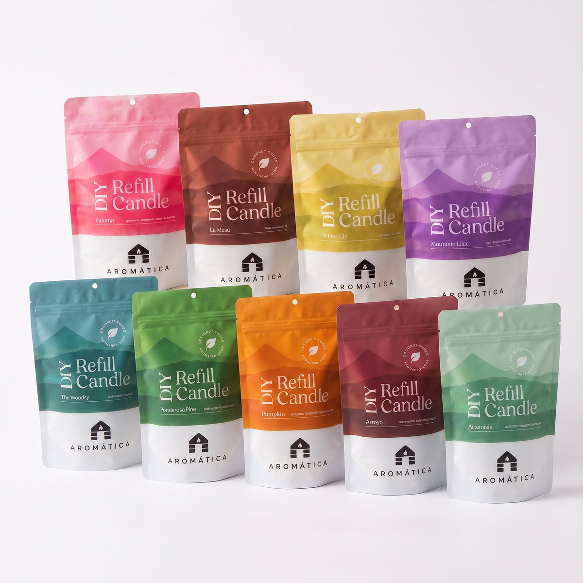 Bluecorn Candles Aromática scented candle refill kit with 9 different scented refills, suitable for home use.