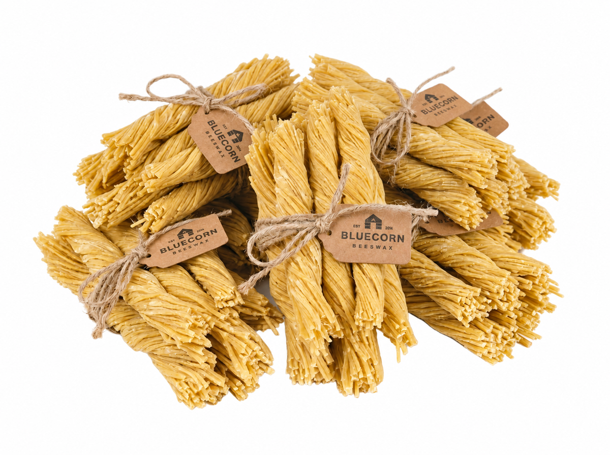 Bluecorn Candles beeswax fire starter bundles for outdoor fires, natural beeswax wick fire starter, 50-pack of eco-friendly outdoor fire starters.