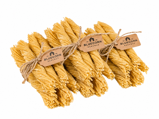Bluecorn Candles beeswax fire starter bundles for outdoor fires, natural and eco-friendly wick fire starters in a 30-pack.