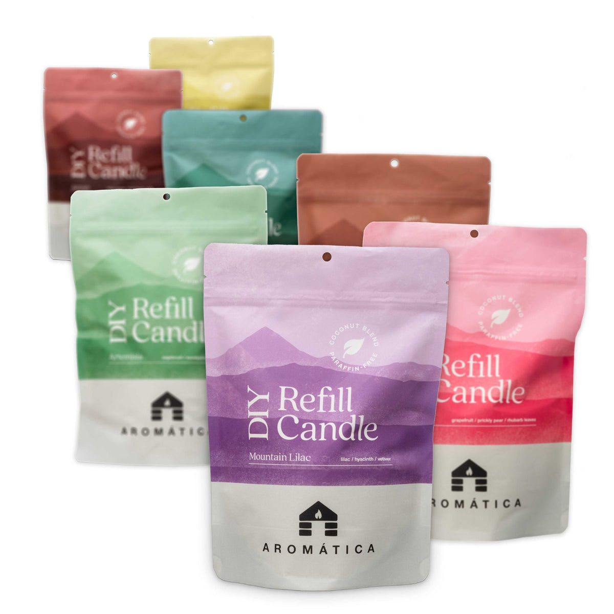Bluecorn Candles Aromática Scented Candle Refill Kit for DIY candle making, includes wax, wicks, and scent components.