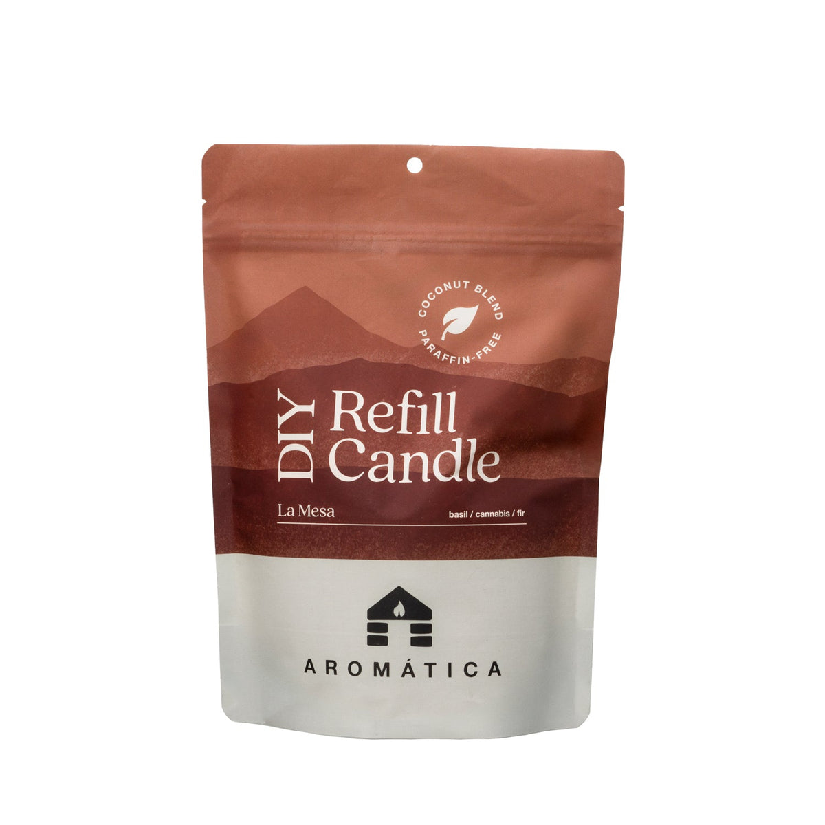 Bluecorn Candles Aromática scented candle refill kit with basil and cannabis fragrances, featuring natural wax and wick.