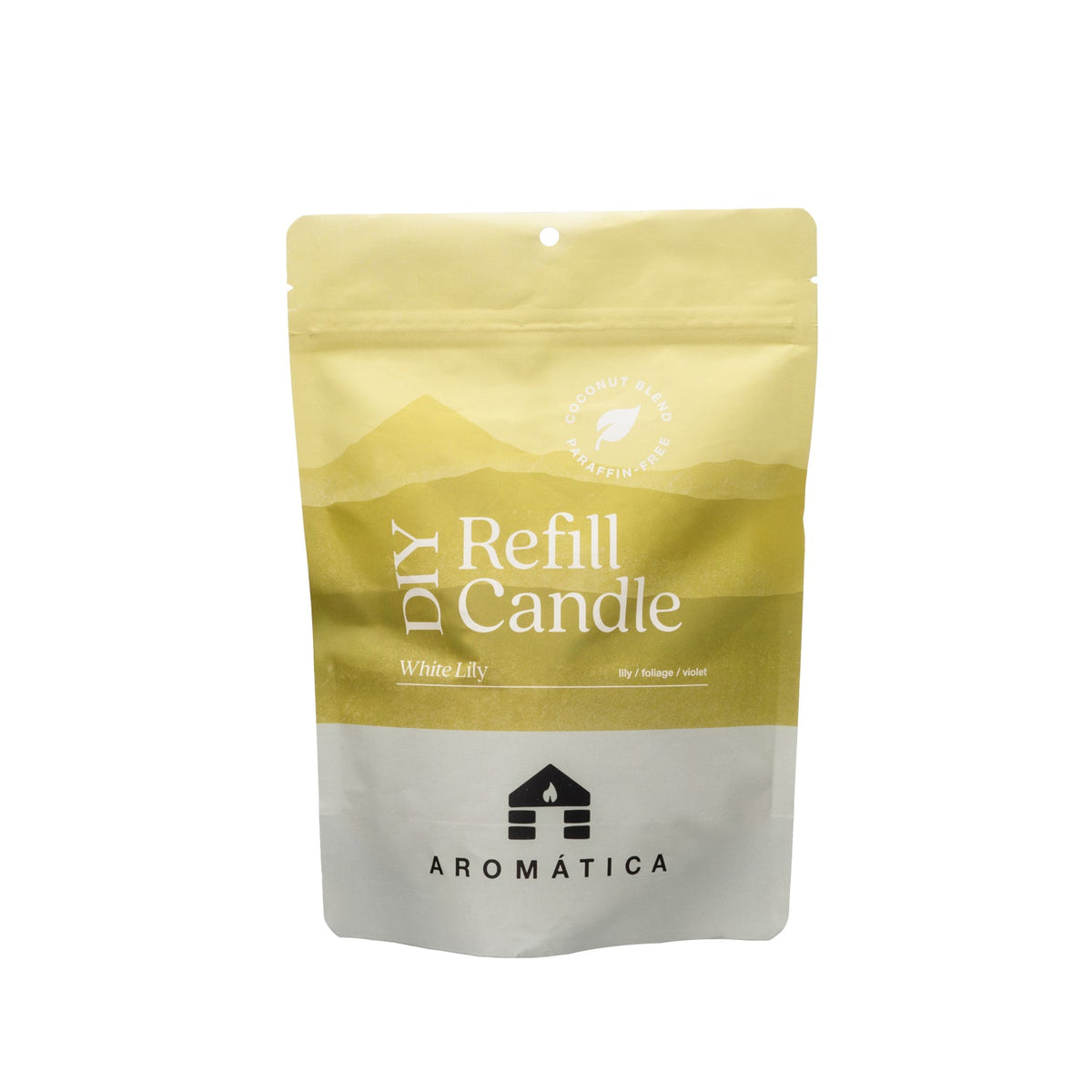 Bluecorn Candles Aromática scented candle refill kit with coconut wax and white lily floral scent, ready for refilling candles.