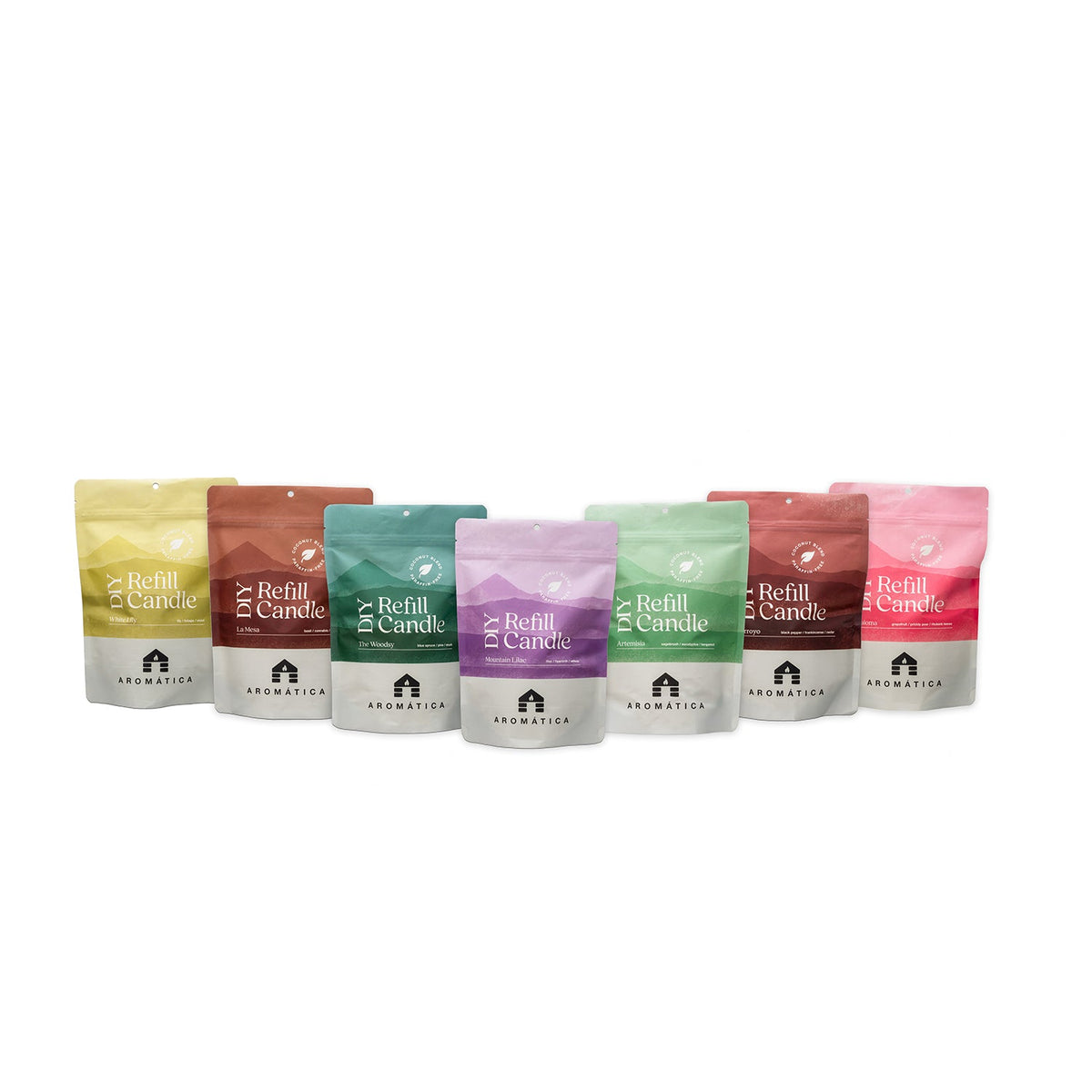 Bluecorn Candles Aromática Scented Candle Refill Kit with multiple scents inspired by Western Colorado, shown in a group image.