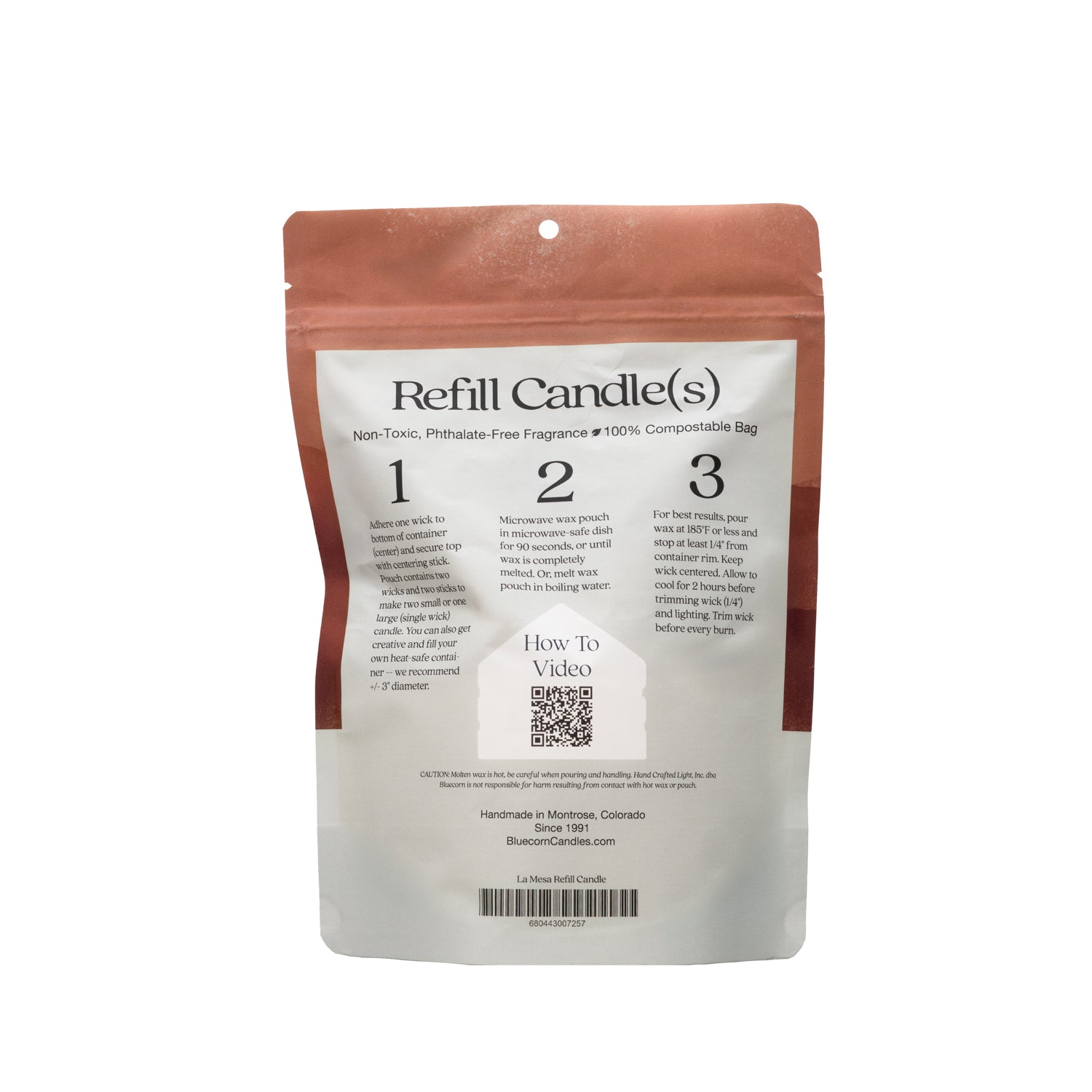 Bluecorn Candles Aromática scented candle refill kit with cannabis scent, shown with refill components and instructions.