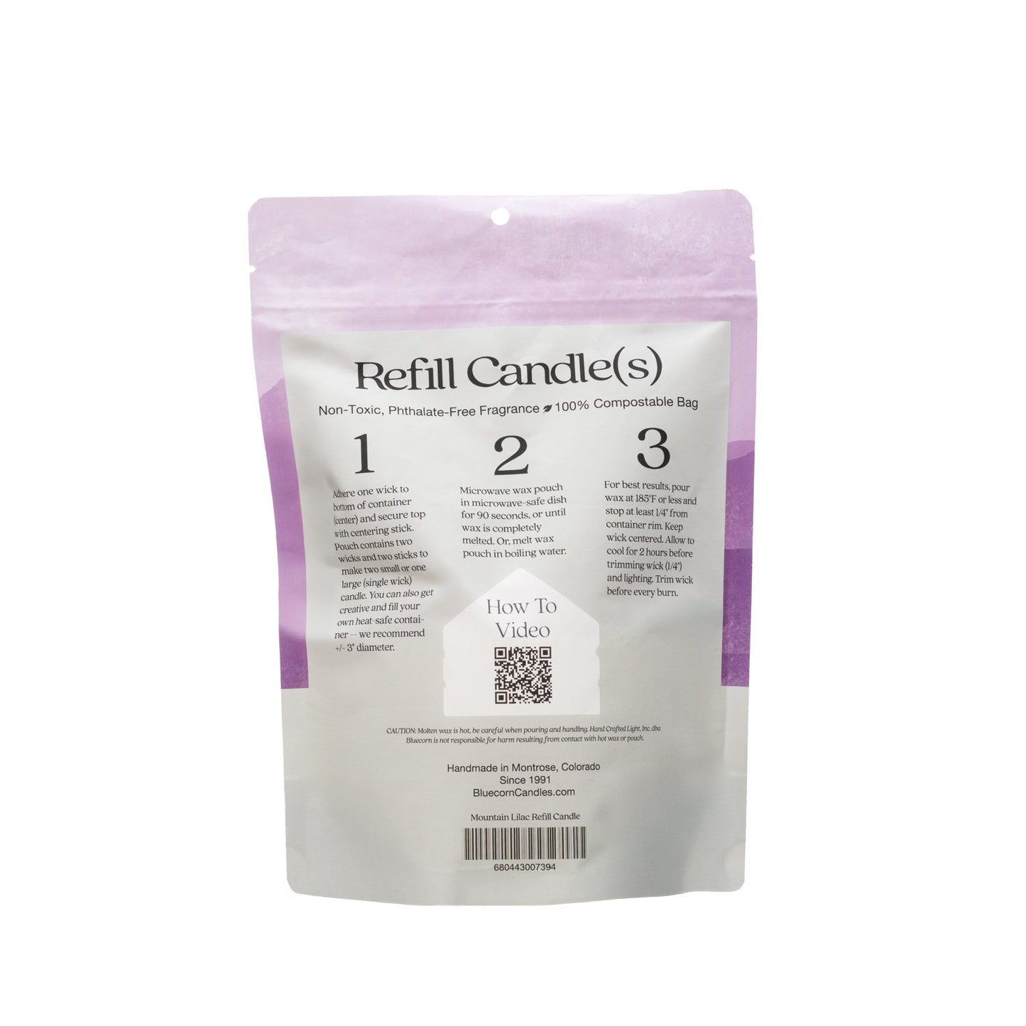 Bluecorn Candles Aromática scented candle refill kit with mountain lilac scent, including instructions and refill components.