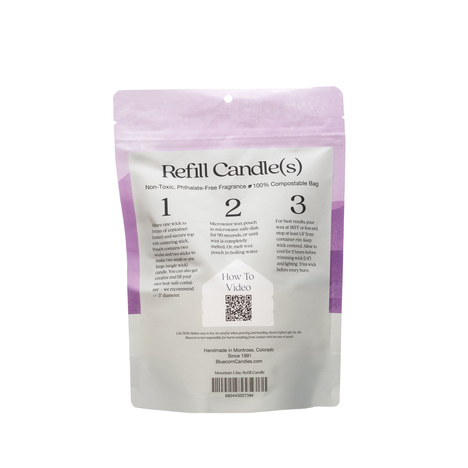 Bluecorn Candles Aromática scented candle refill kit with mountain lilac scent, including instructions and refill components.