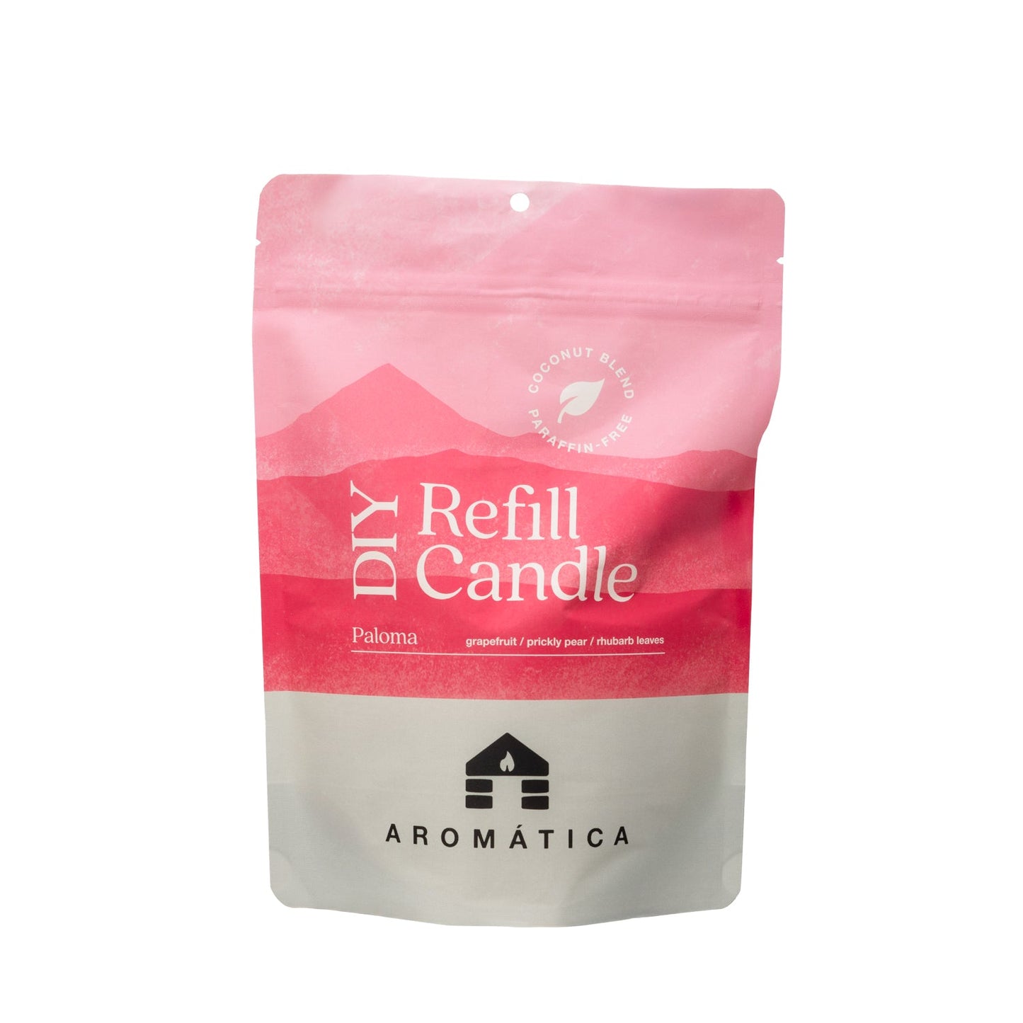 Bluecorn Candles Aromática scented candle refill kit with Paloma grapefruit scent, featuring a refill jar and wick for easy candle recharging.