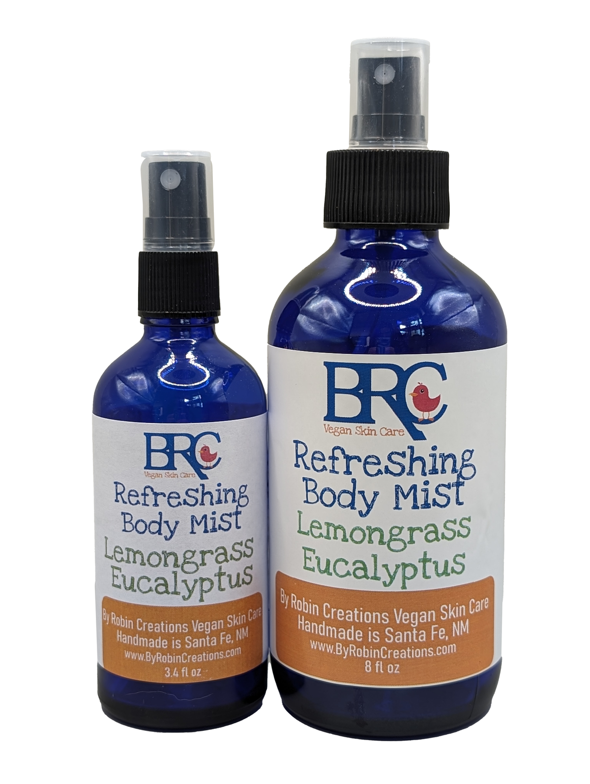 Light and refreshing essential oil body mist by Robin Creations, featuring a spray bottle with a clear, elegant design.