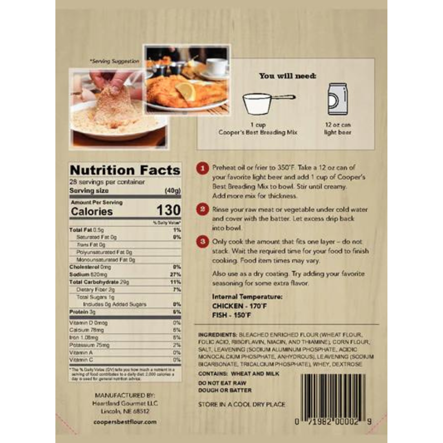 Cooper's Best Breading Mix in a 2.5 lb bag, featuring crispy, seasoned coating for fried foods from Cooper's Best Flour.