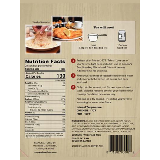 Cooper's Best Breading Mix in a 2.5 lb bag, featuring crispy, seasoned coating for fried foods, from Cooper's Best Flour.