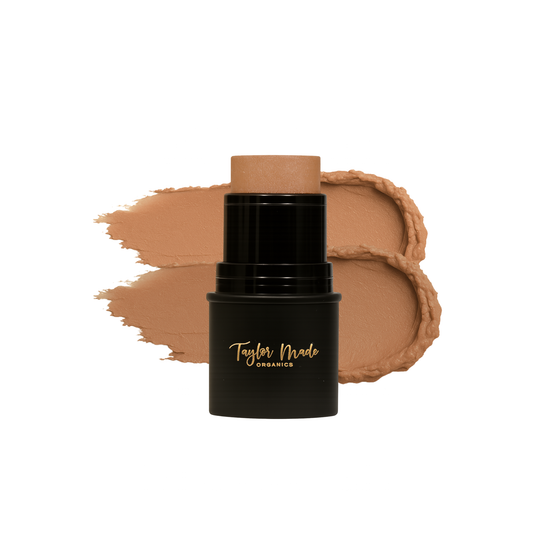 Cream bronzer swatch by Taylor Made Organics showing smooth, organic formula on skin for a natural sun-kissed glow.